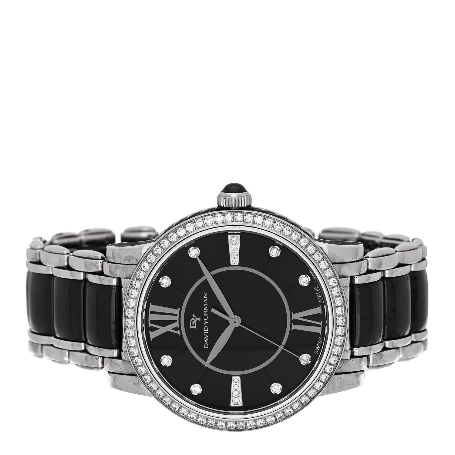 Stainless Steel Ceramic Diamond Bezel 38mm Classic Quartz Watch Black