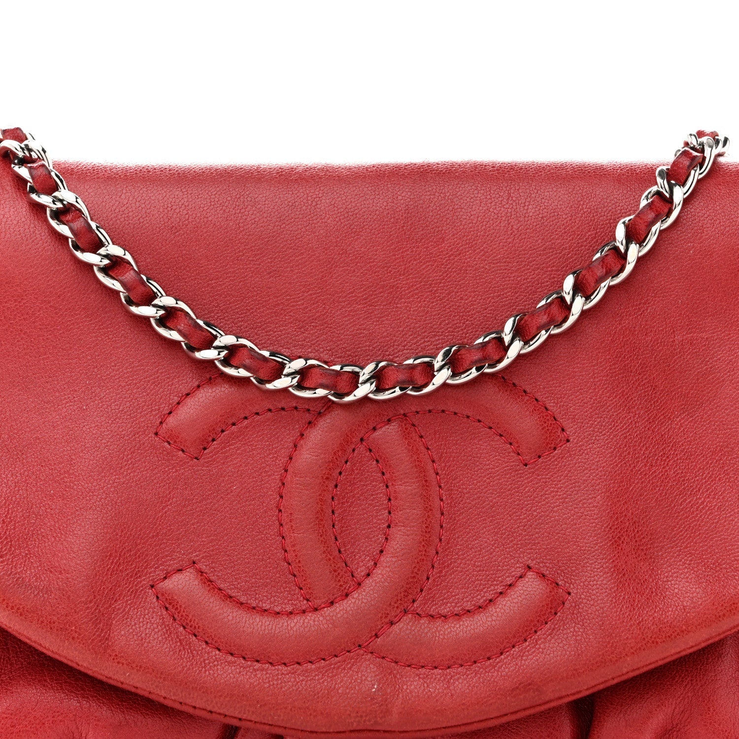 Lambskin Half Moon Wallet On Chain WOC Red
