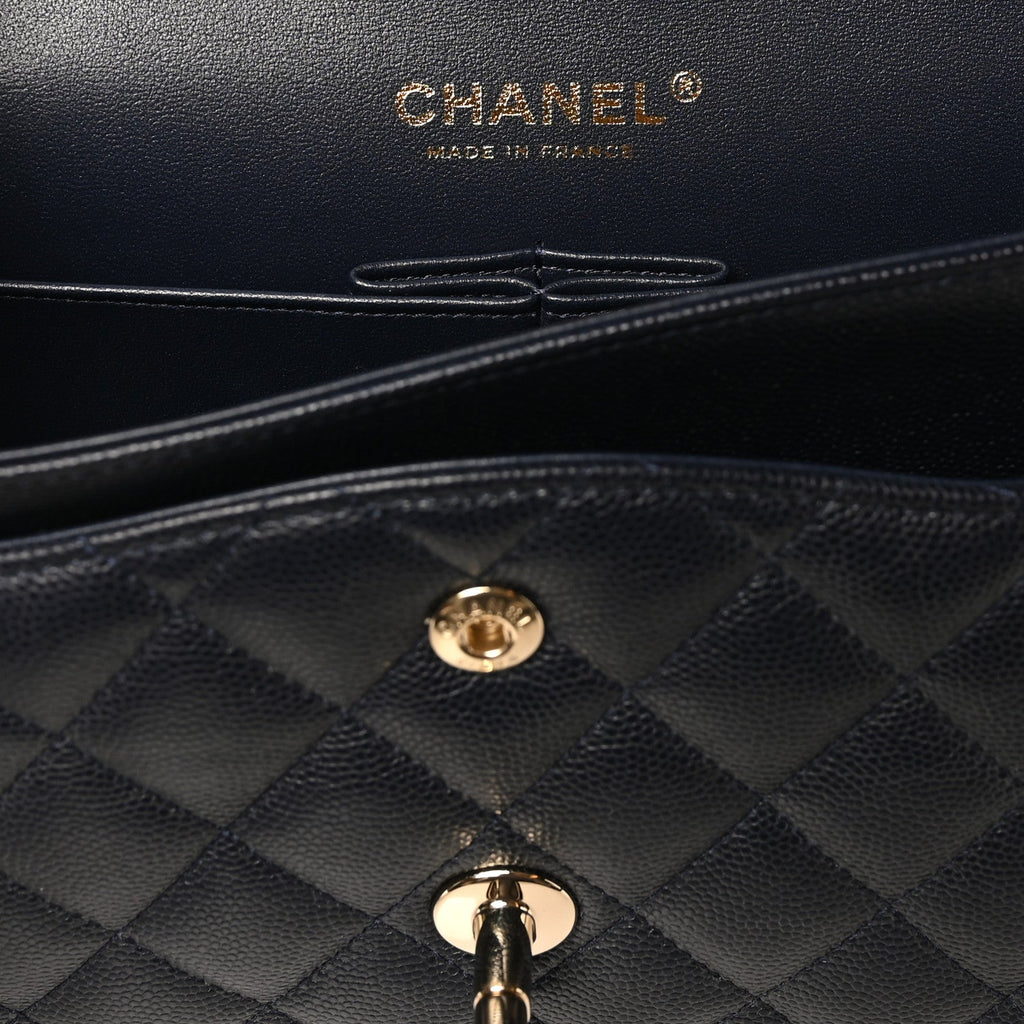 Caviar Quilted Medium Double Flap Navy