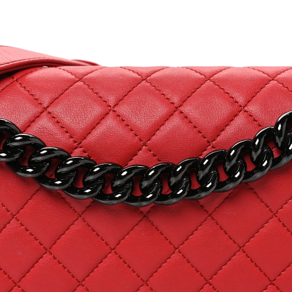 Lambskin Quilted Medium Boy Flap Red