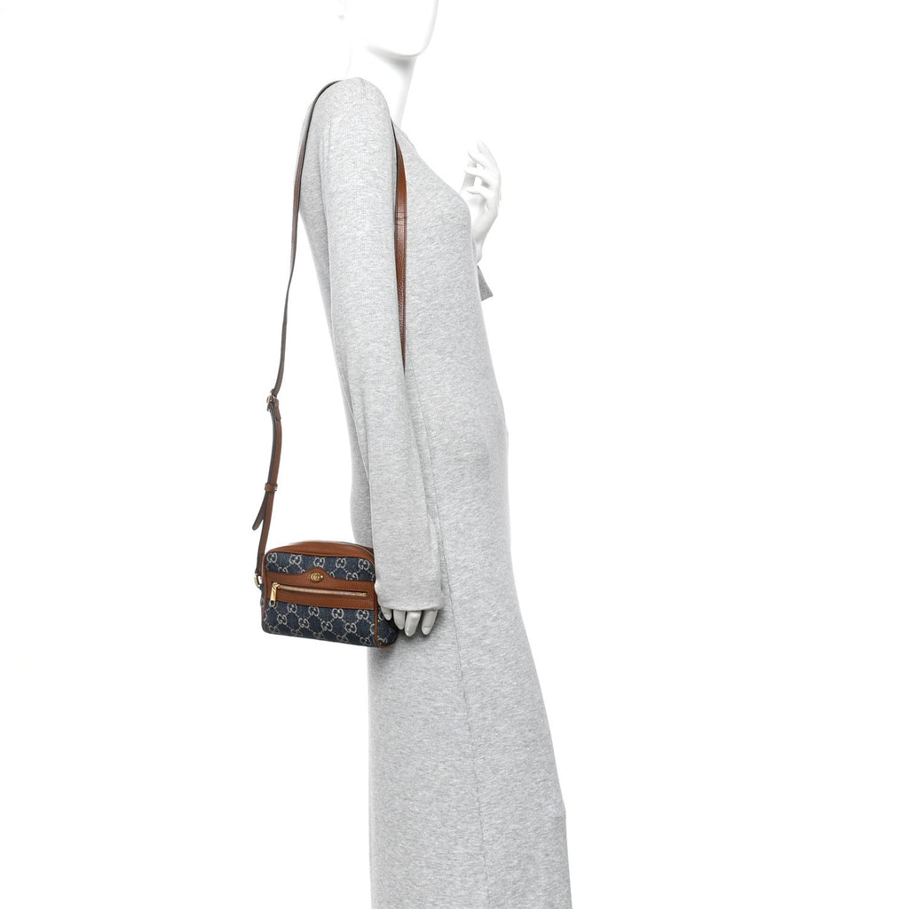 New Denim GG Monogram Dollar Calfskin Mini Ophidia Shoulder Bag Blue Tea Cuir Epilog