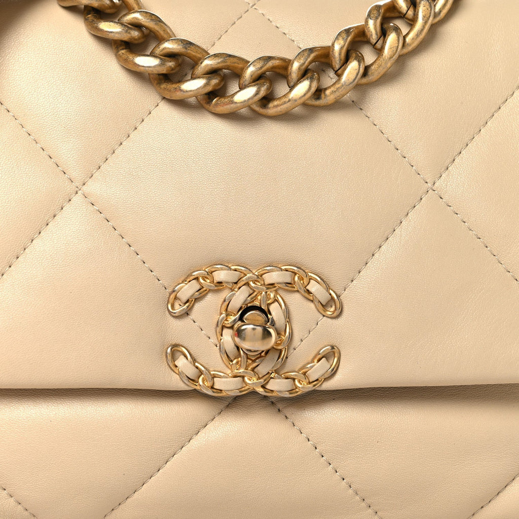 Lambskin Quilted Medium Chanel 19 Flap Beige