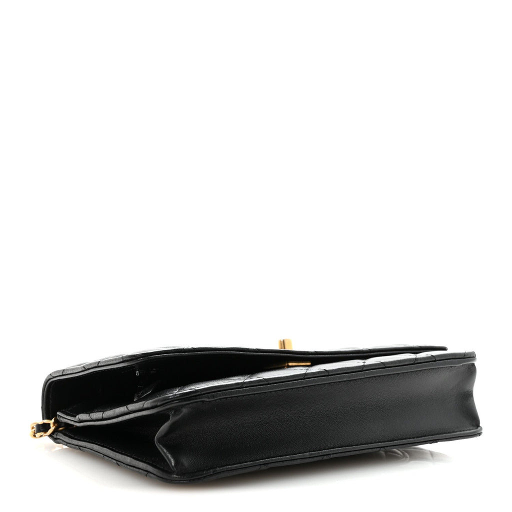 Lambskin Quilted Pearl Crown Wallet On Chain WOC Black