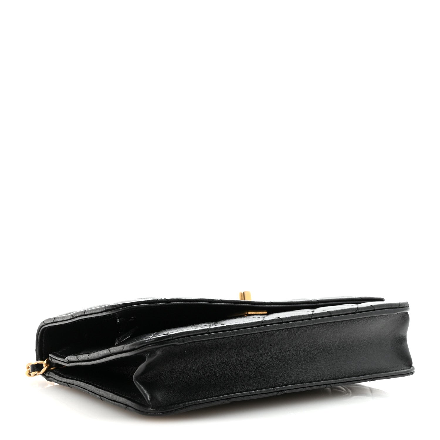 Lambskin Quilted Pearl Crown Wallet On Chain WOC Black