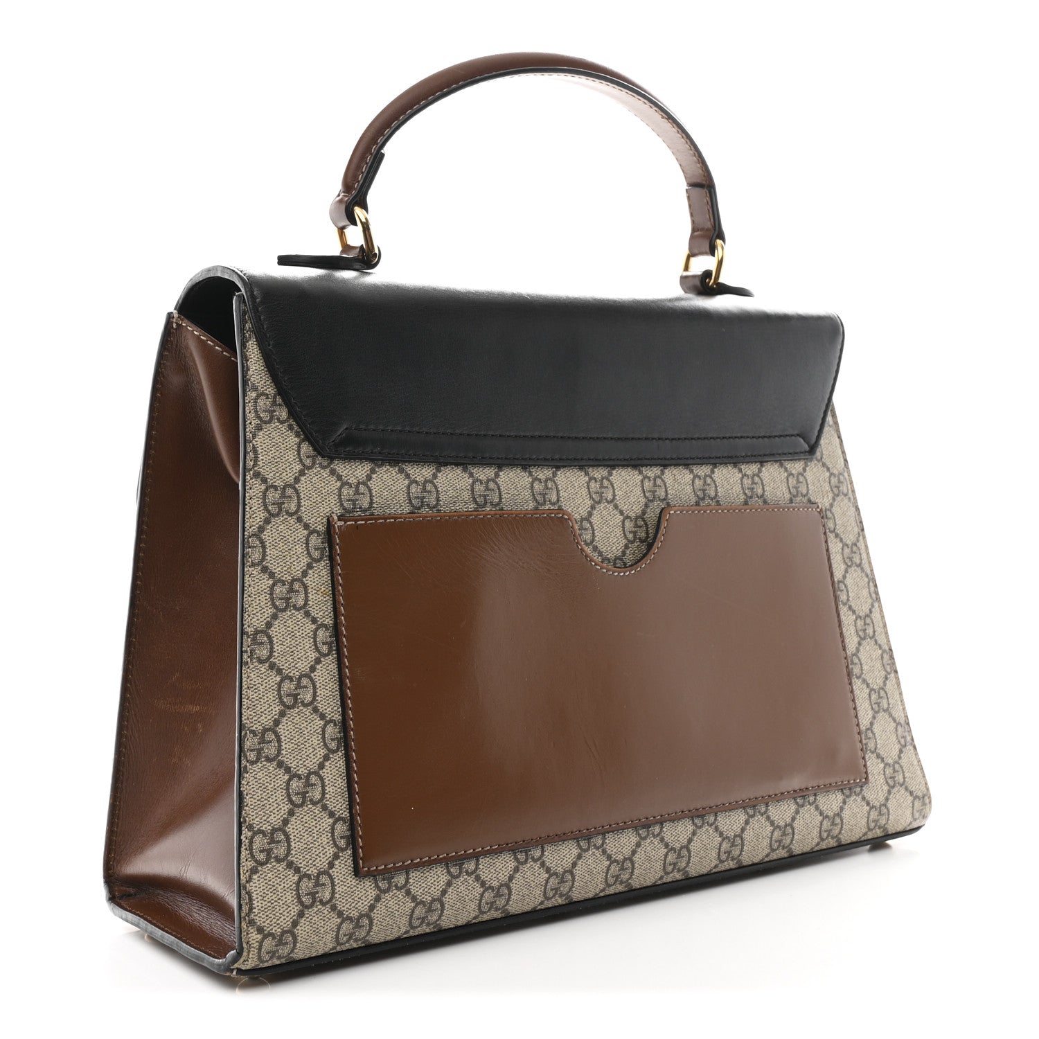 GG Supreme Monogram Calfskin Medium Padlock Top Handle Bag Beige Black Cuir