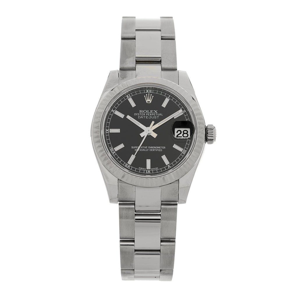 Stainless Steel 18K White Gold 31mm Oyster Perpetual Datejust Watch Black 178274