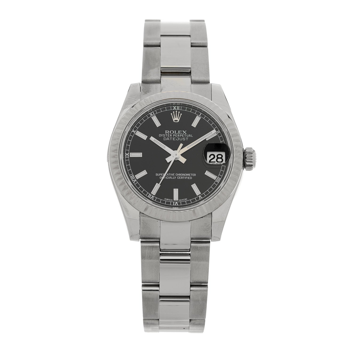 Stainless Steel 18K White Gold 31mm Oyster Perpetual Datejust Watch Black 178274