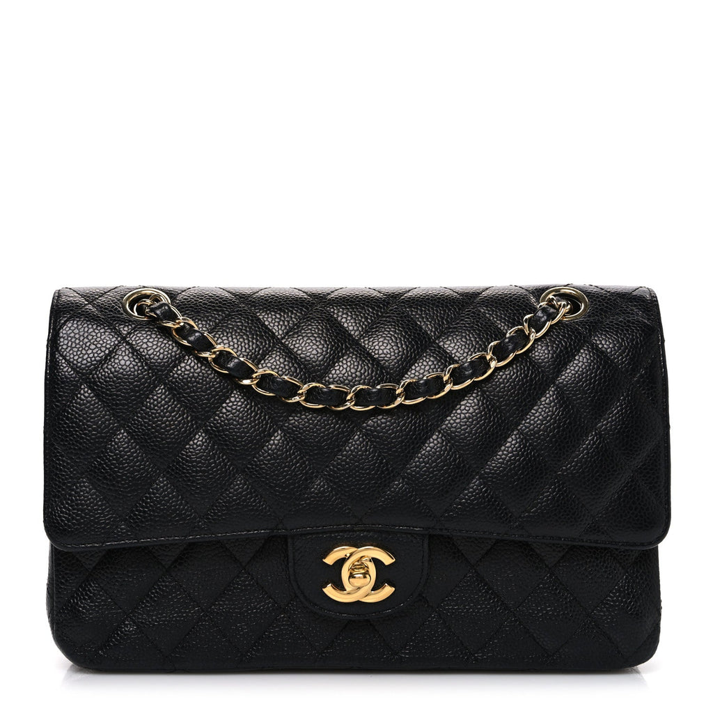 Caviar Quilted Medium Double Flap Black