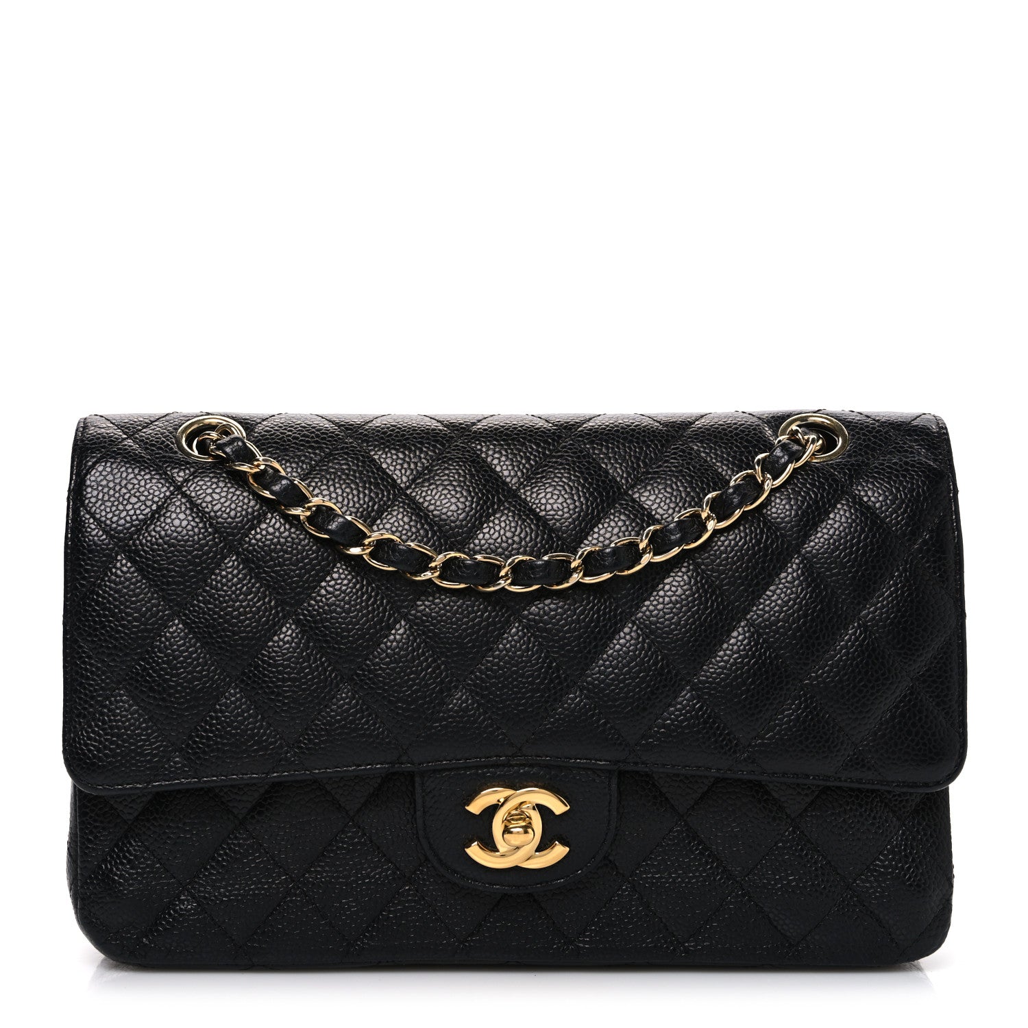 Caviar Quilted Medium Double Flap Black