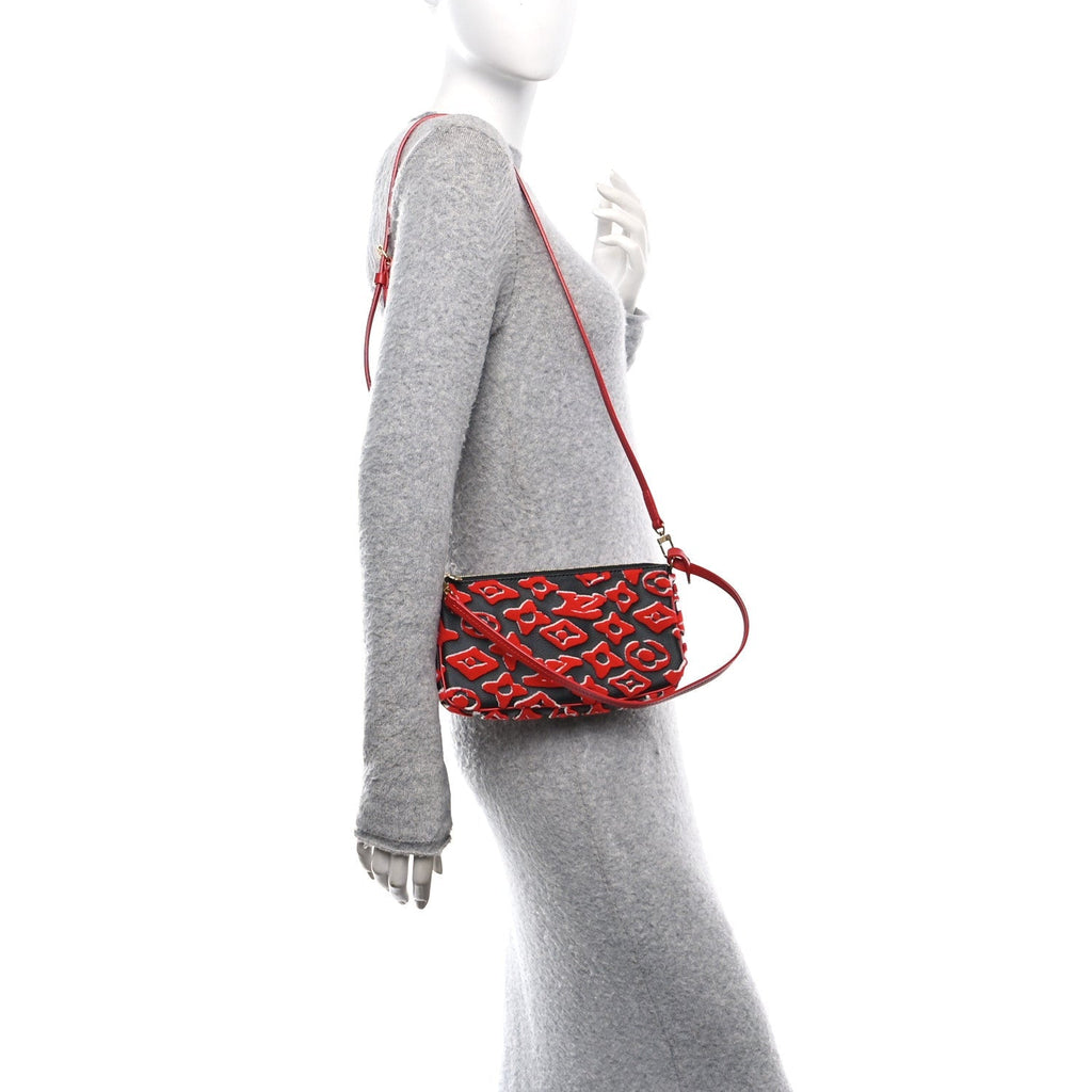 X UF Tufted Monogram Pochette Accessories Black Red