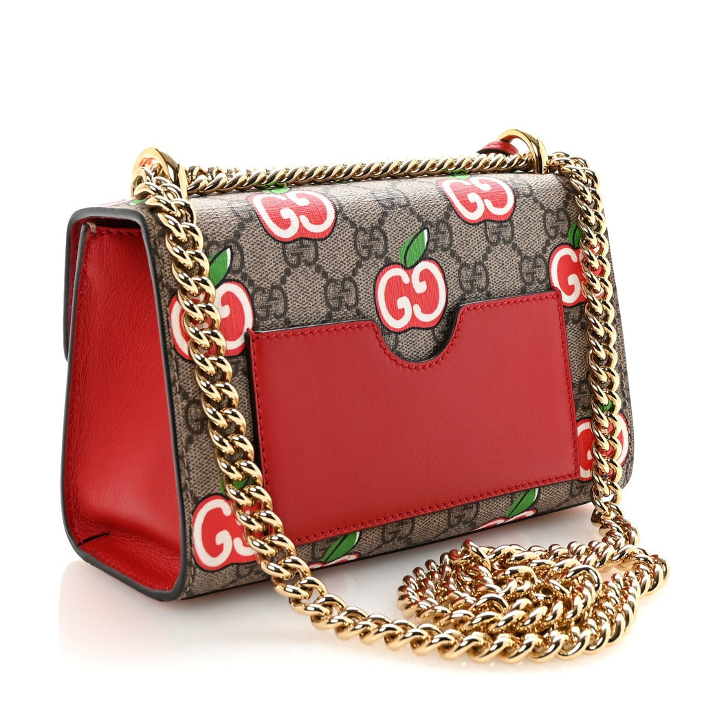 GG Supreme Monogram Apple Small Padlock Shoulder Bag Beige Multicolor Lobster Red