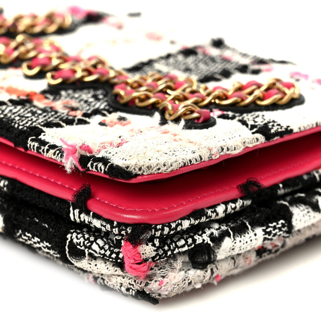 Tweed Calfskin Signe Wallet On Chain WOC Black Pink Orange
