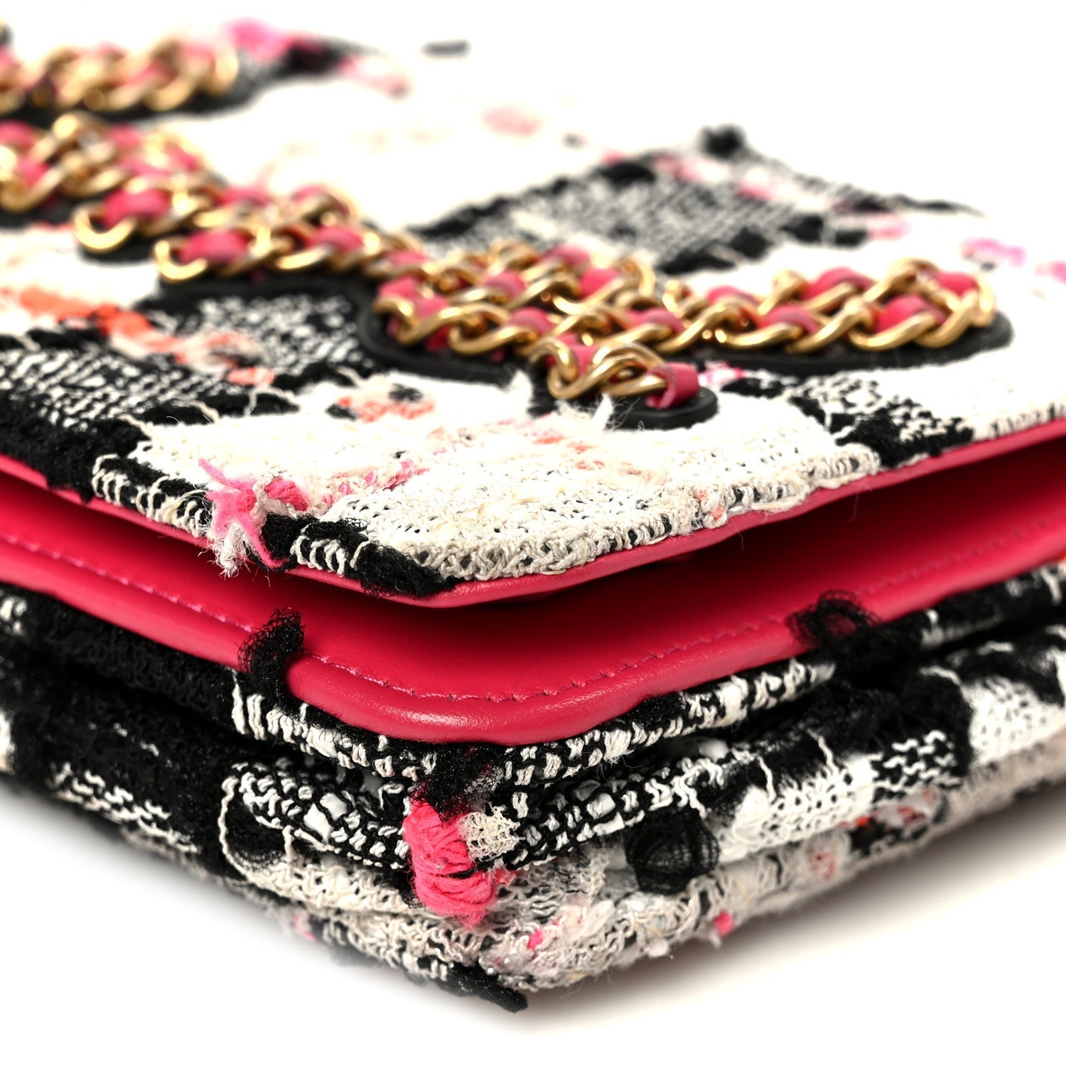 Tweed Calfskin Signe Wallet On Chain WOC Black Pink Orange
