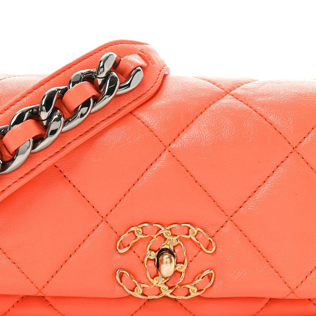 Goatskin Quilted Chanel 19 Waist Bag Orange