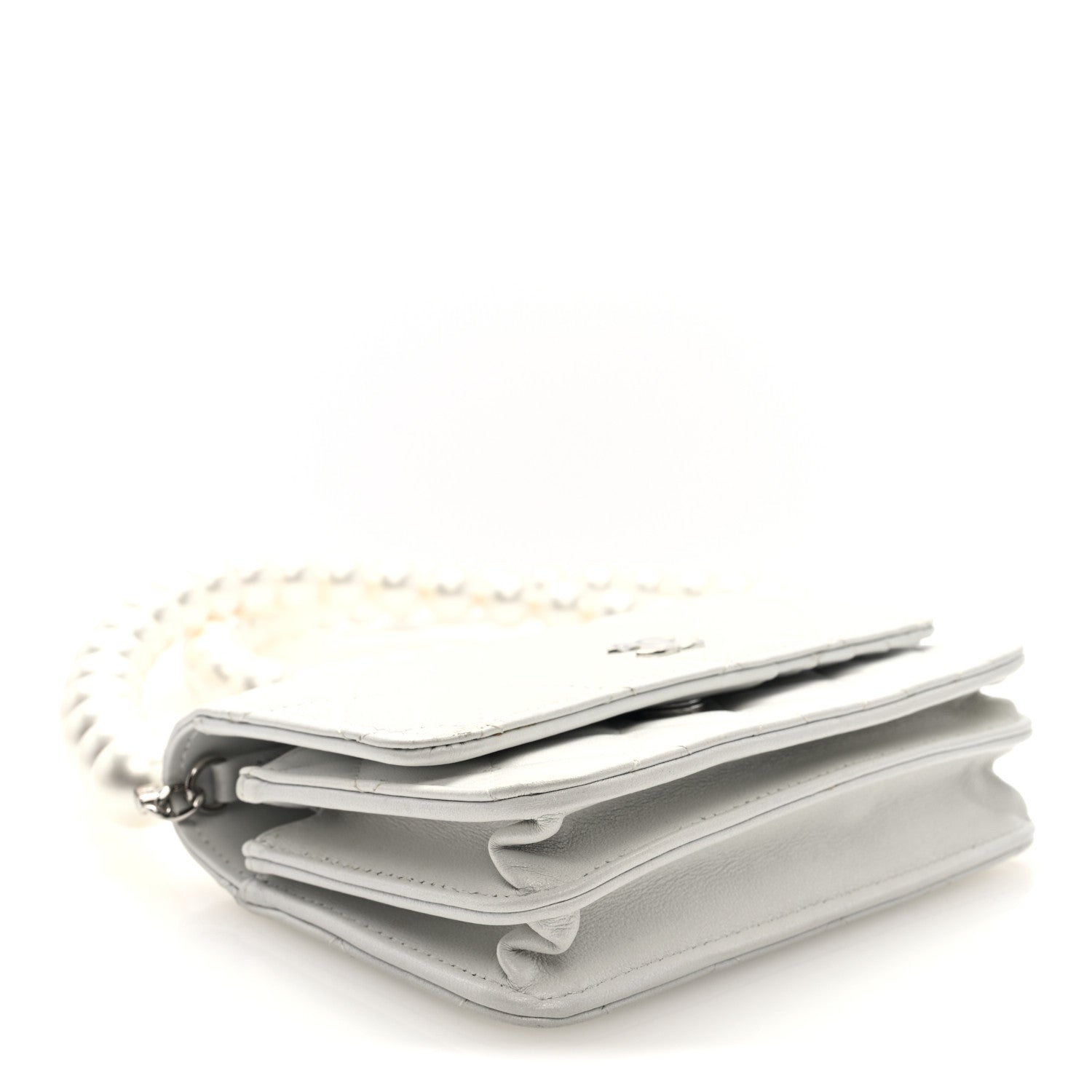 Lambskin Quilted Mini Pearl Wallet On Chain WOC White