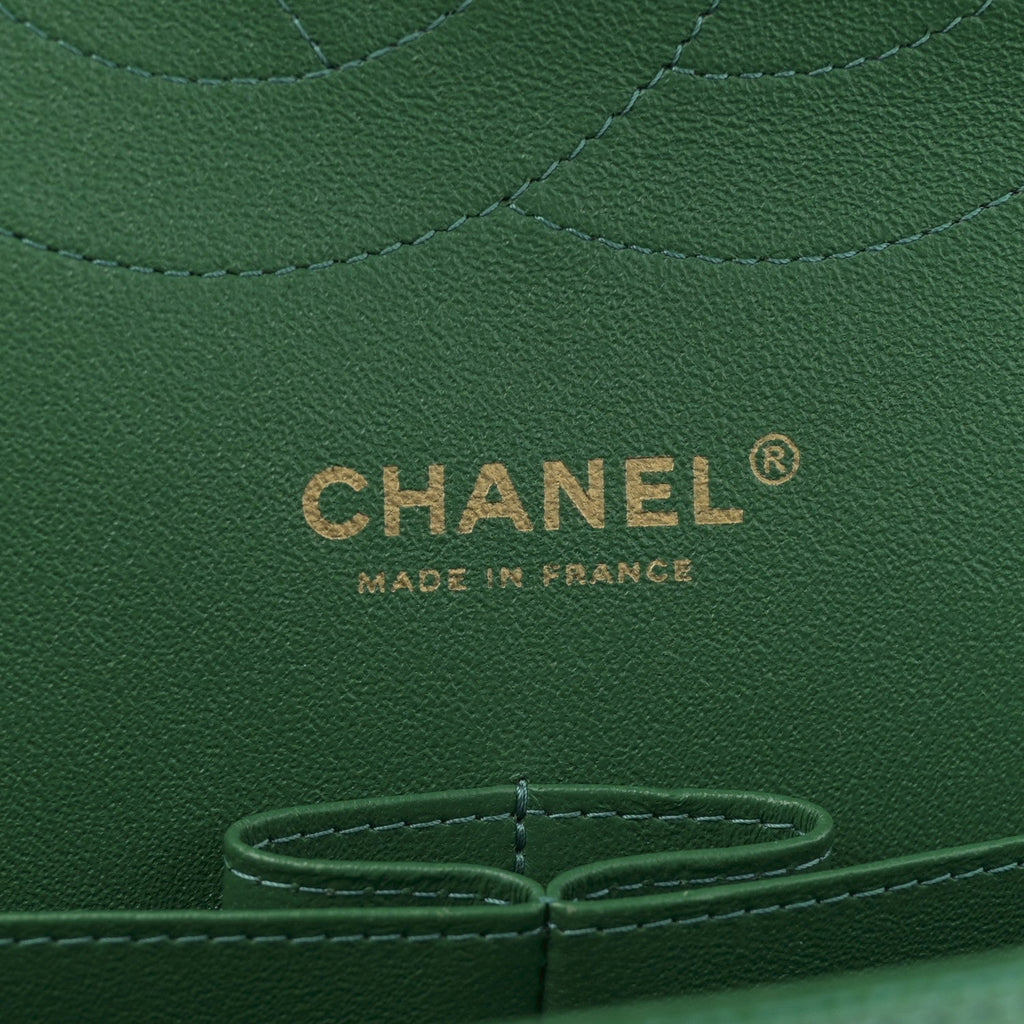 Metallic Caviar Quilted Jumbo Double Flap Green