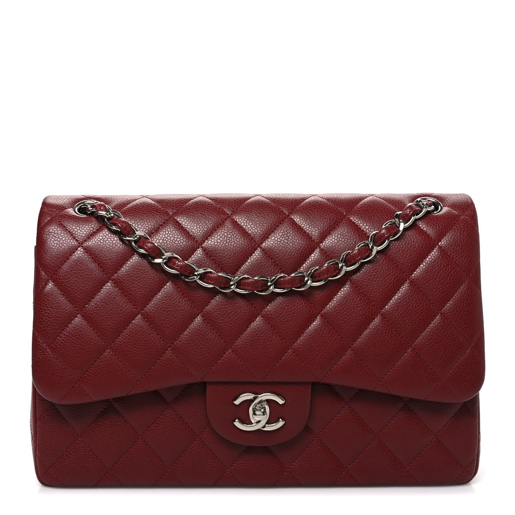 Caviar Quilted Jumbo Double Flap Burgundy
