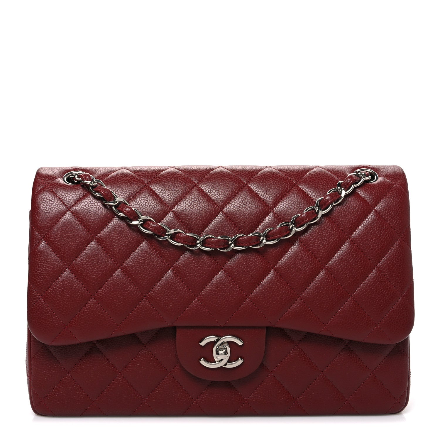 Caviar Quilted Jumbo Double Flap Burgundy