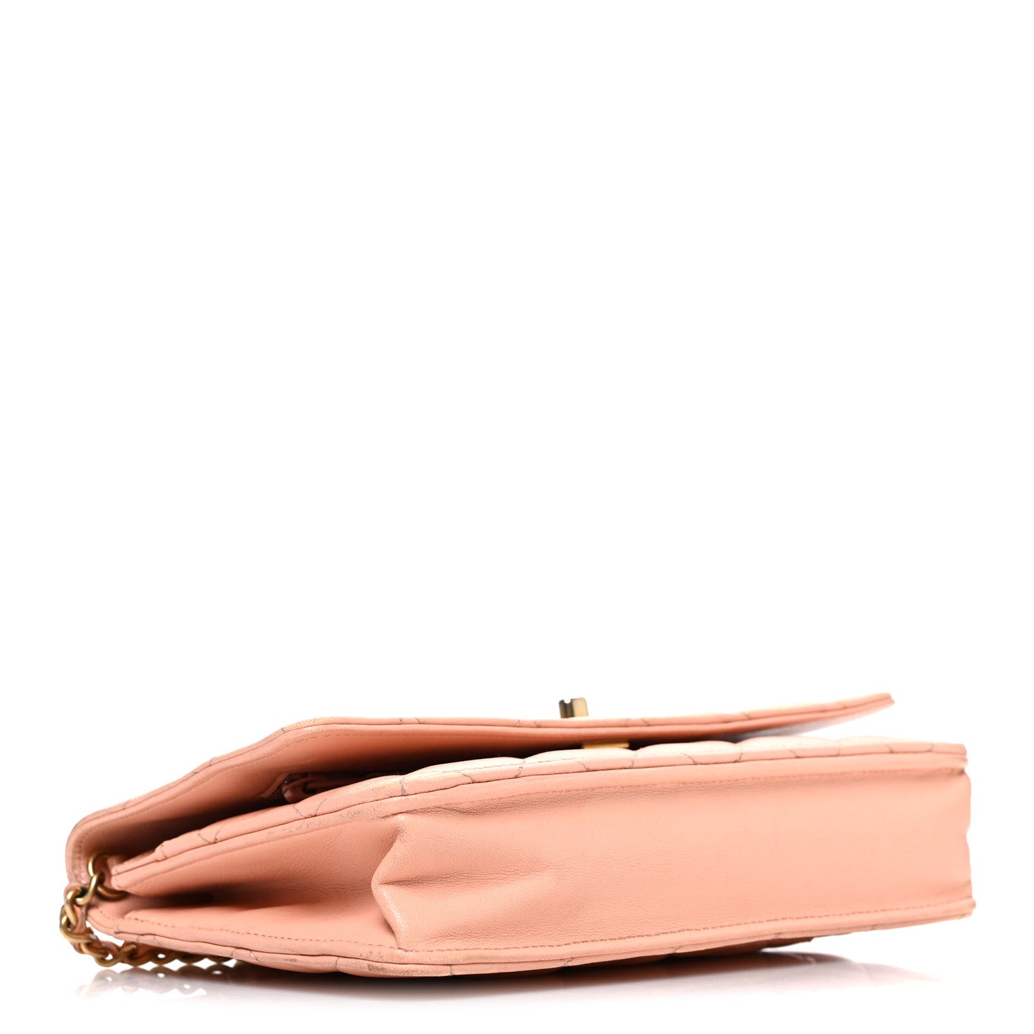 Lambskin Quilted CC Pearl Crush Wallet on Chain WOC Light Orange