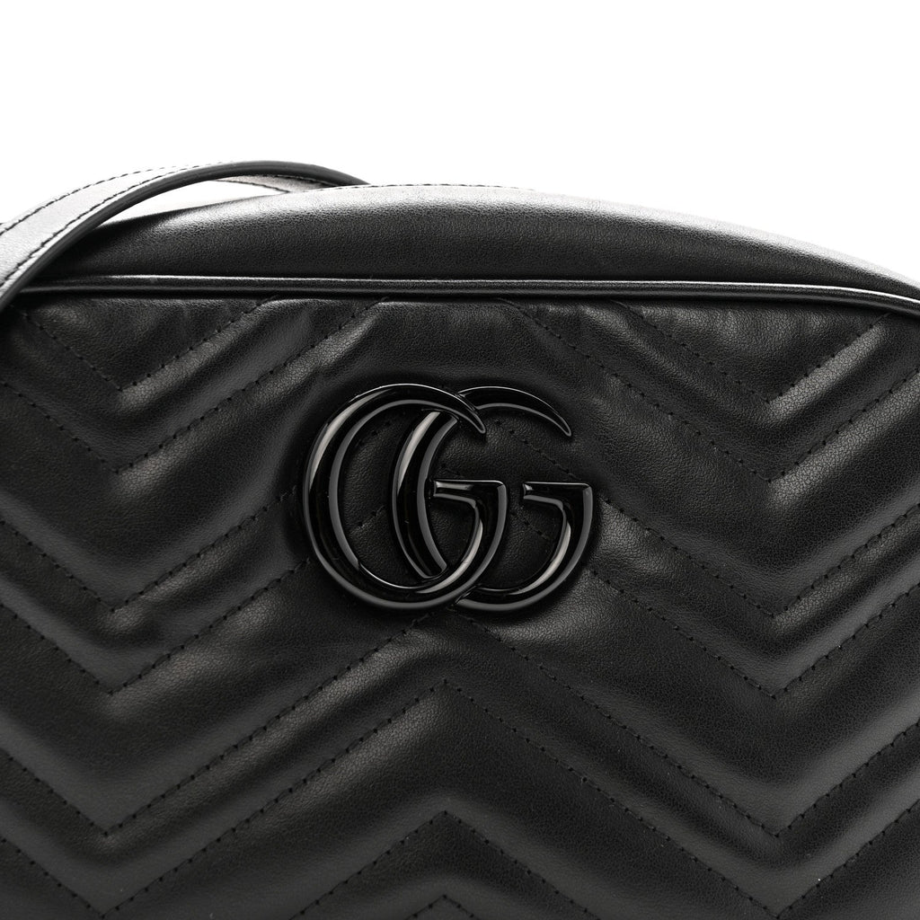 Calfskin Matelasse Monochrome Small GG Marmont Chain Shoulder Bag Black
