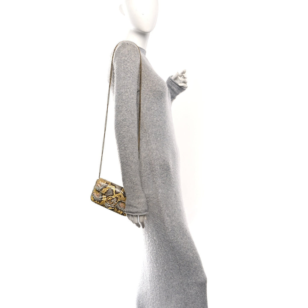 Snakeskin Matelasse GG Marmont Shoulder Bag Green Multicolor