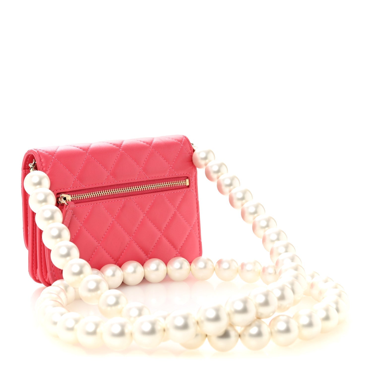 Calfskin Quilted Mini Maxi Pearls Wallet On Chain WOC Pink