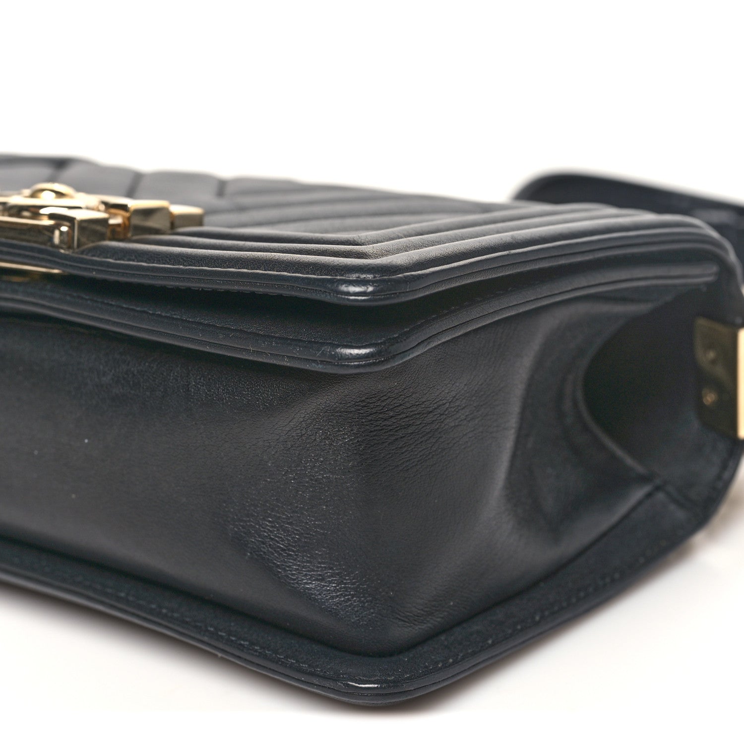 Calfskin Chevron Quilted Small Boy Flap Black
