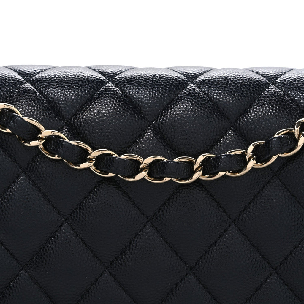 Caviar Quilted Medium Double Flap Navy