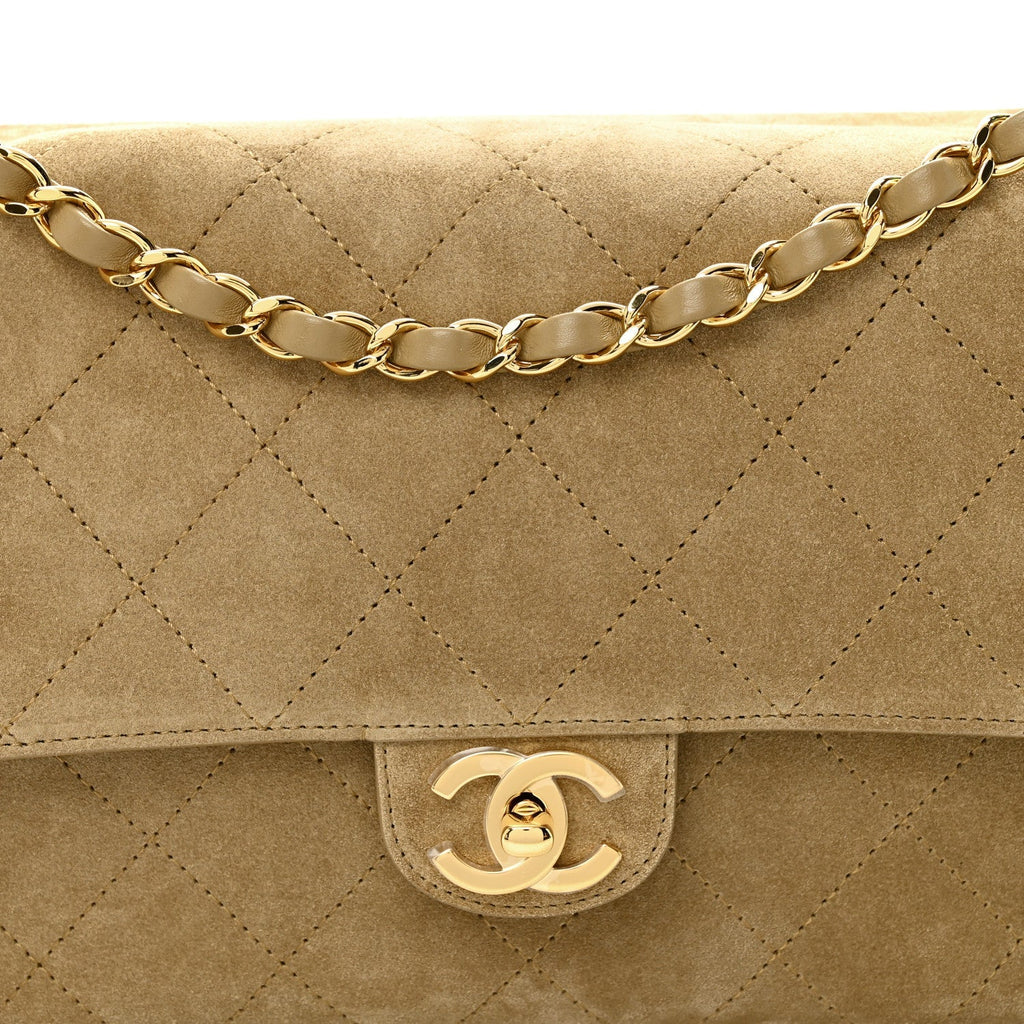Suede Calfskin Small Souplissimo Maxi Flap Dark Beige
