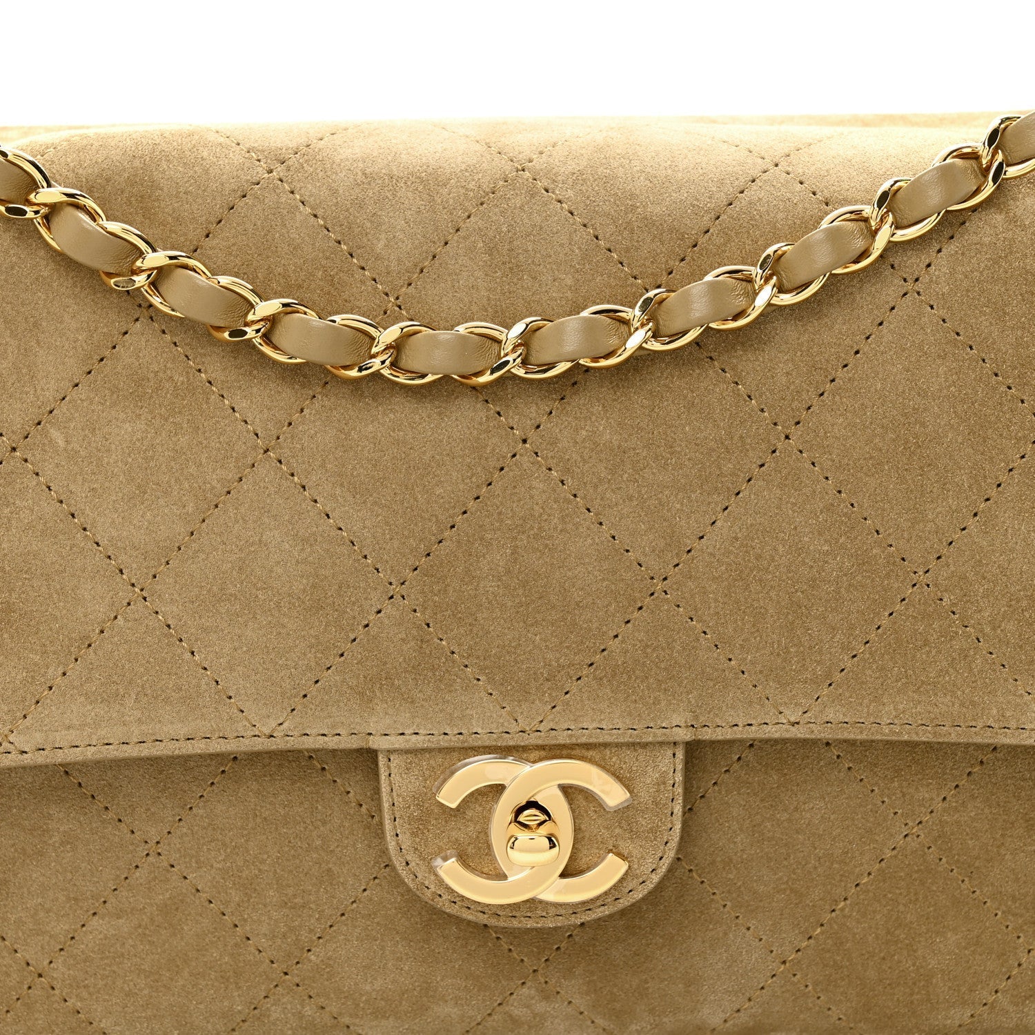 Suede Calfskin Small Souplissimo Maxi Flap Dark Beige