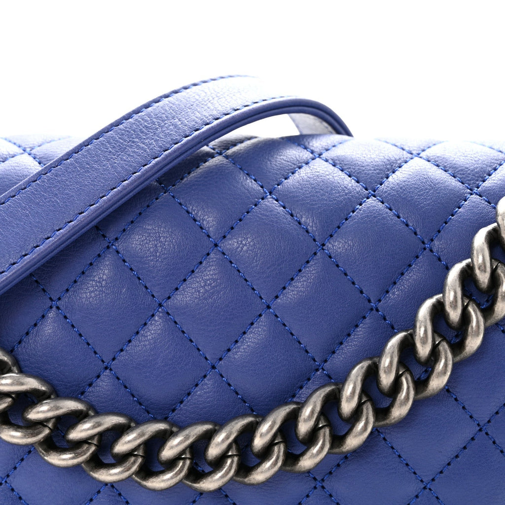 Calfskin Quilted Medium Boy Flap Blue