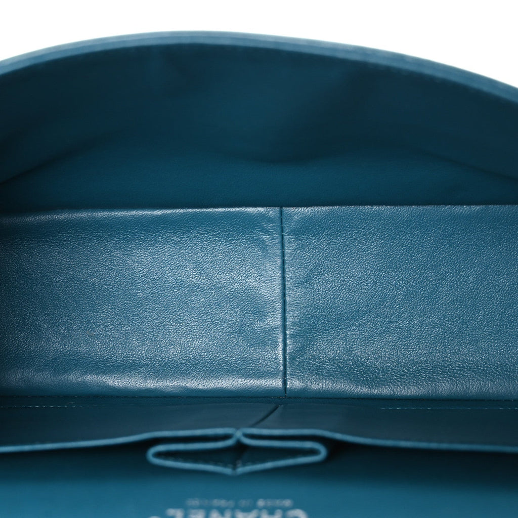 Lambskin Quilted Jumbo Double Flap Turquoise