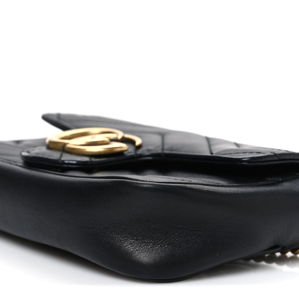Calfskin Matelasse Super Mini GG Marmont Shoulder Bag Black