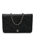 Lambskin Camellia Studded Wallet on Chain WOC Black