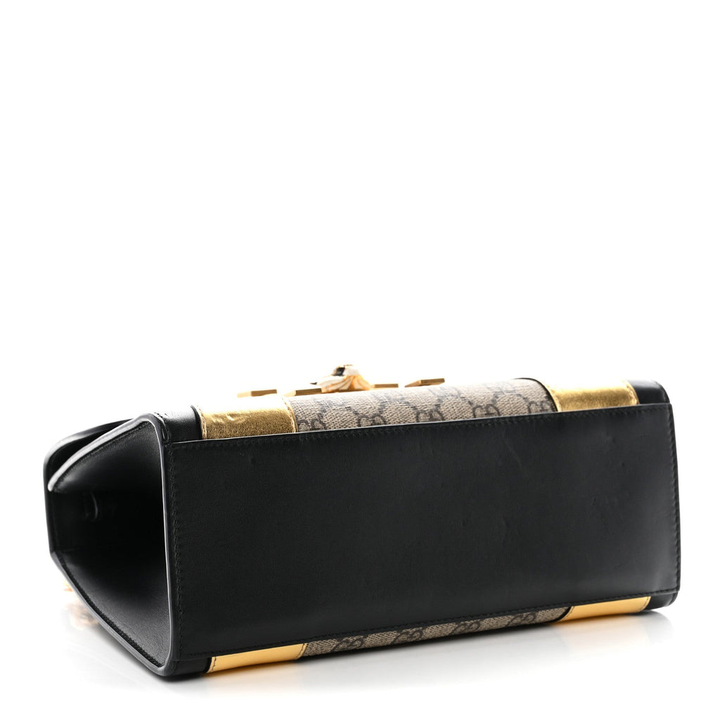 GG Supreme Monogram Small Osiride Top Handle Bag Black Gold