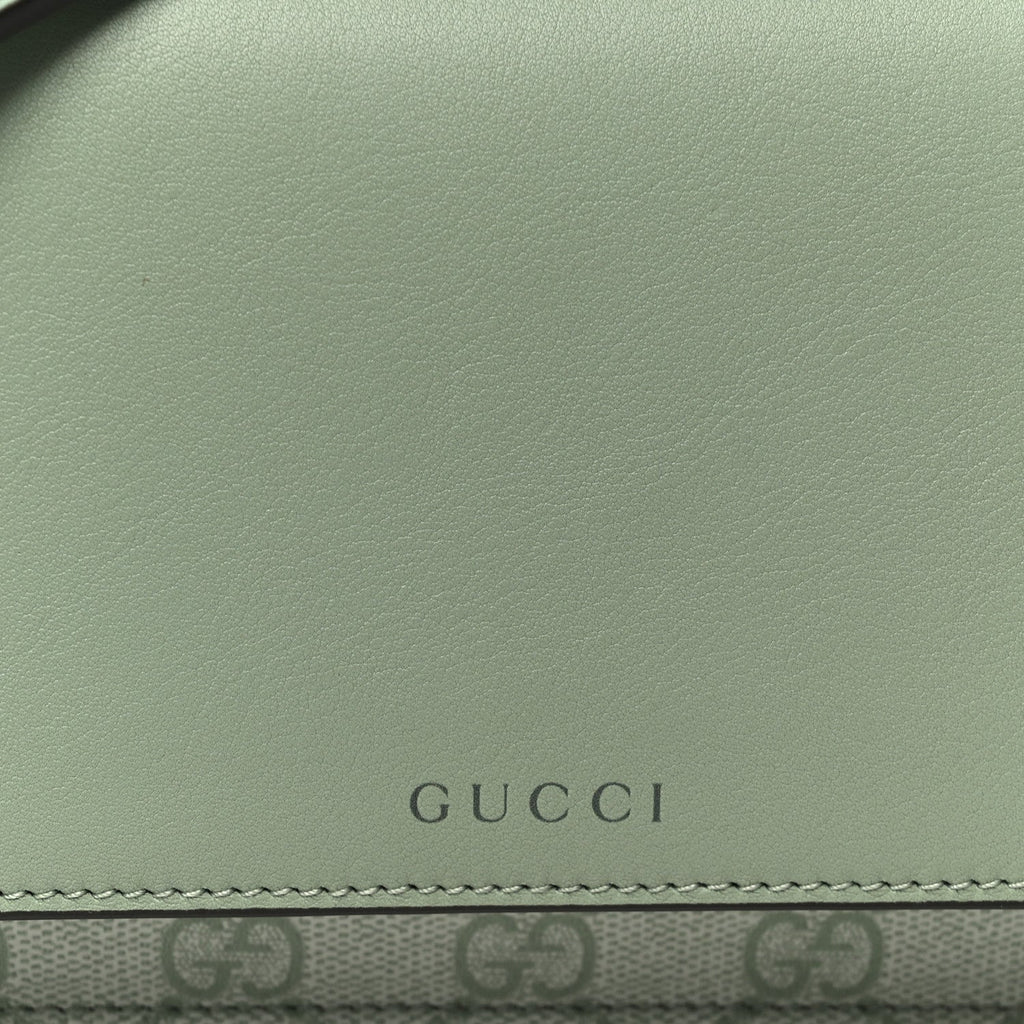 GG Supreme Monogram Textured Calfskin Emblem Wallet On Chain Sage Green