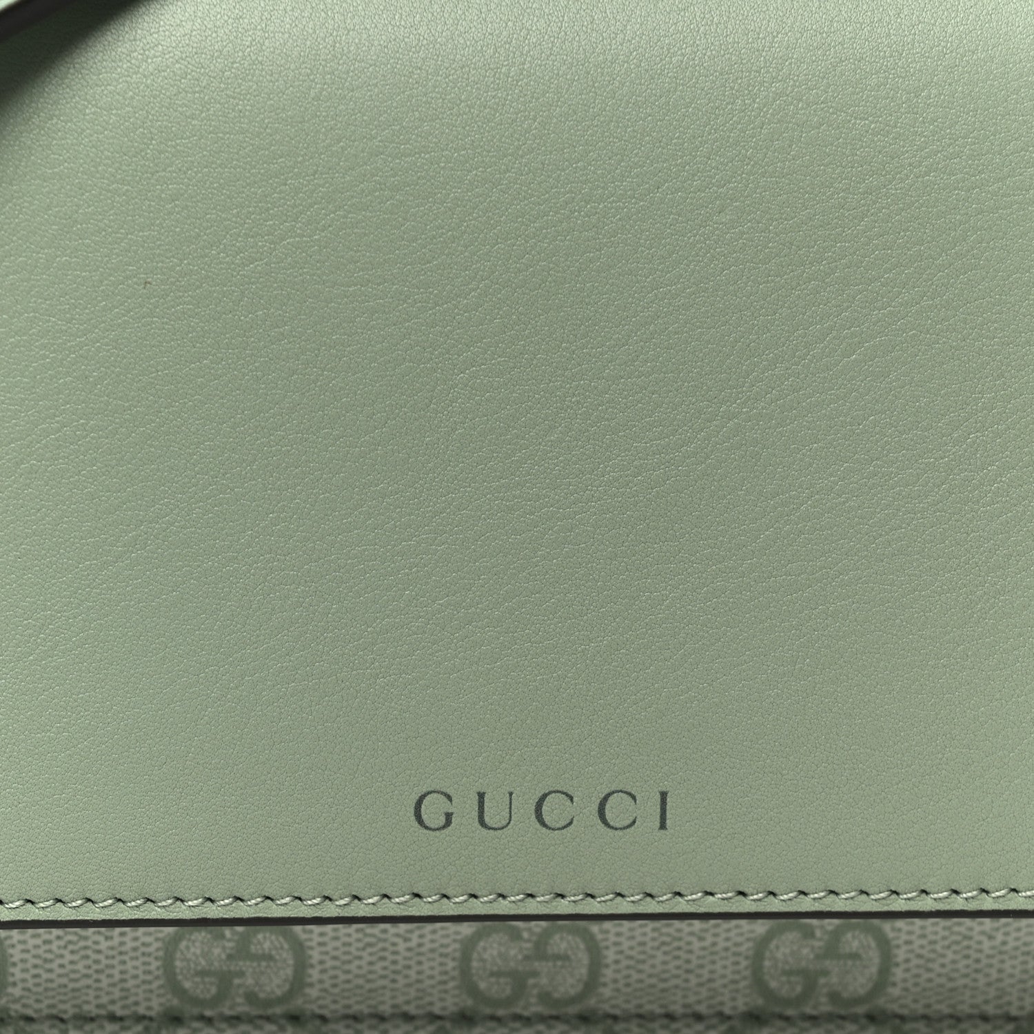 GG Supreme Monogram Textured Calfskin Emblem Wallet On Chain Sage Green