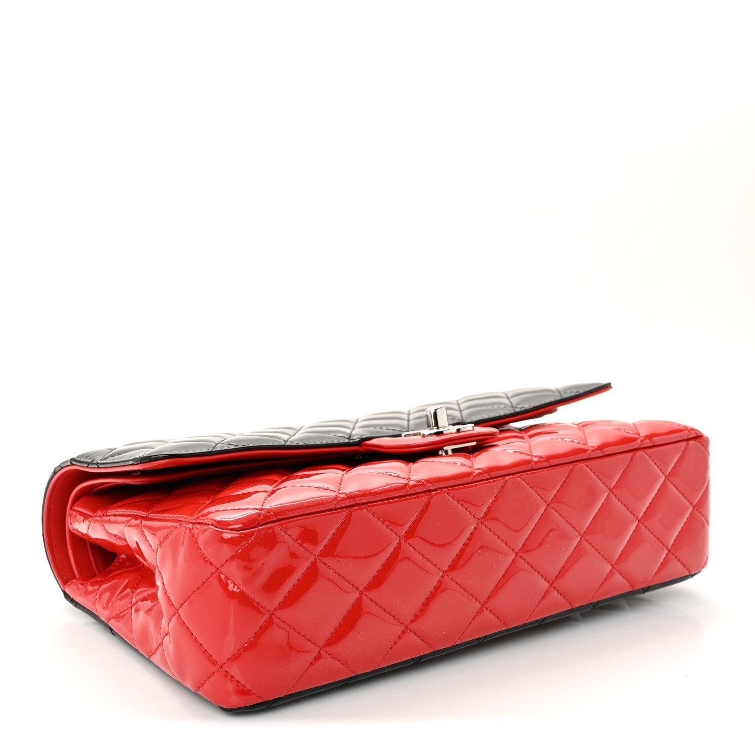 Patent Calfskin Quilted Bi-Color Medium Double Flap Black Red