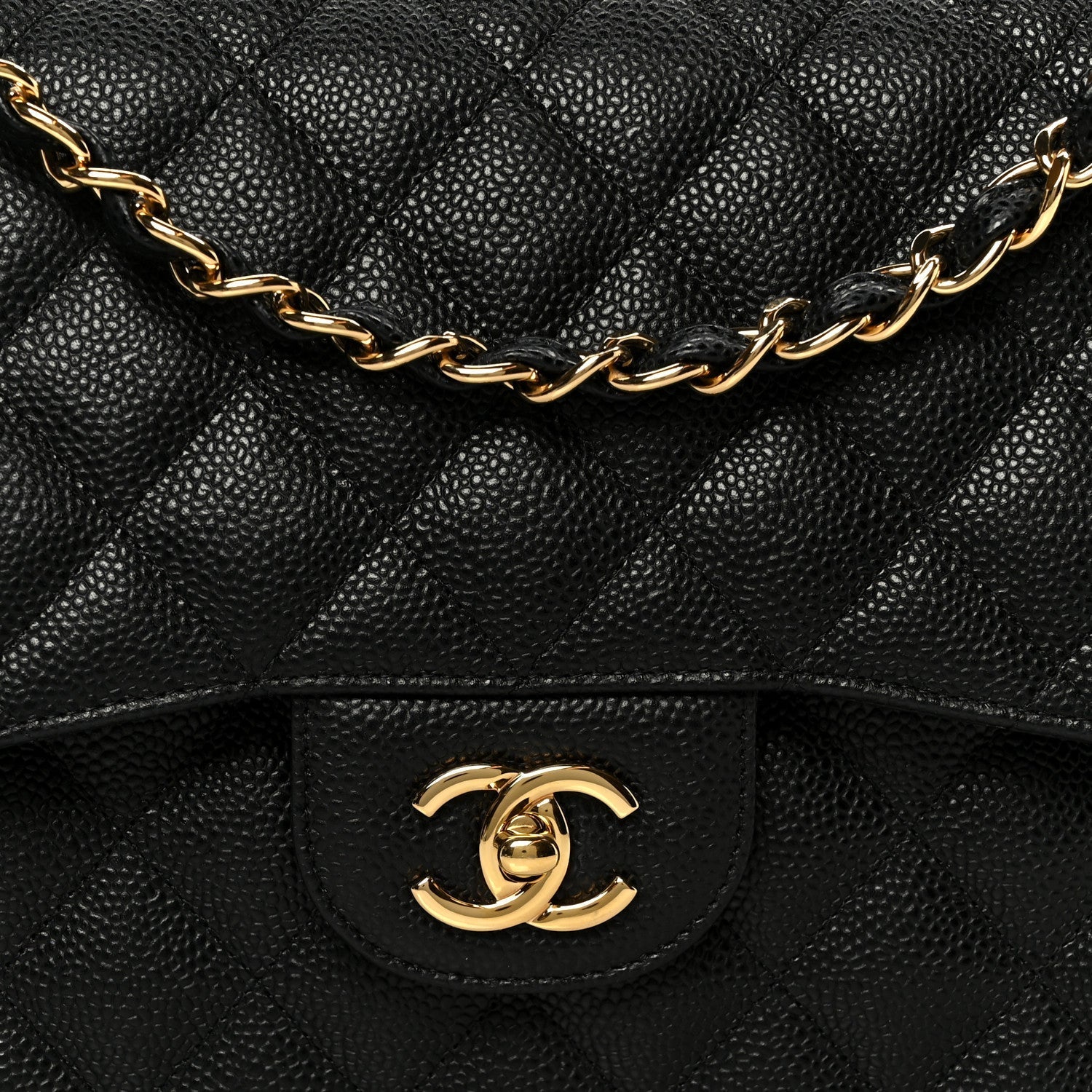 Caviar Quilted Jumbo Double Flap Black