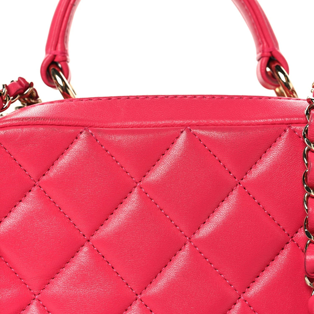 Lambskin Quilted Small Trendy CC Bowling Bag Pink