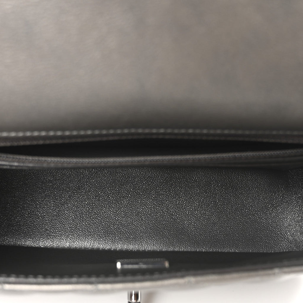 Metallic Lambskin Quilted Mini Rectangular Flap  Dark Grey