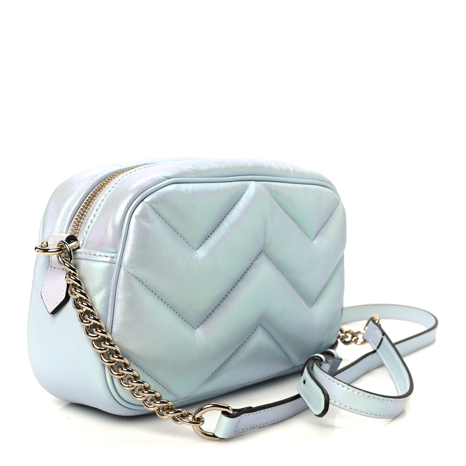 Iridescent Nappa Chevron Matelasse Small GG Marmont Chain Shoulder Bag Iridescent Salvy Green