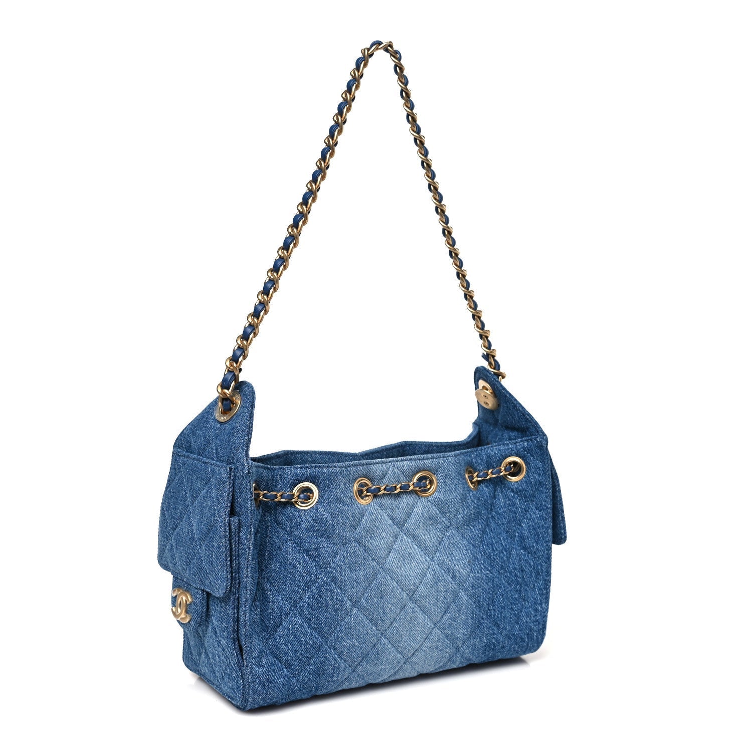 Washed Denim Quilted Mini Chanel 25 Handbag Blue