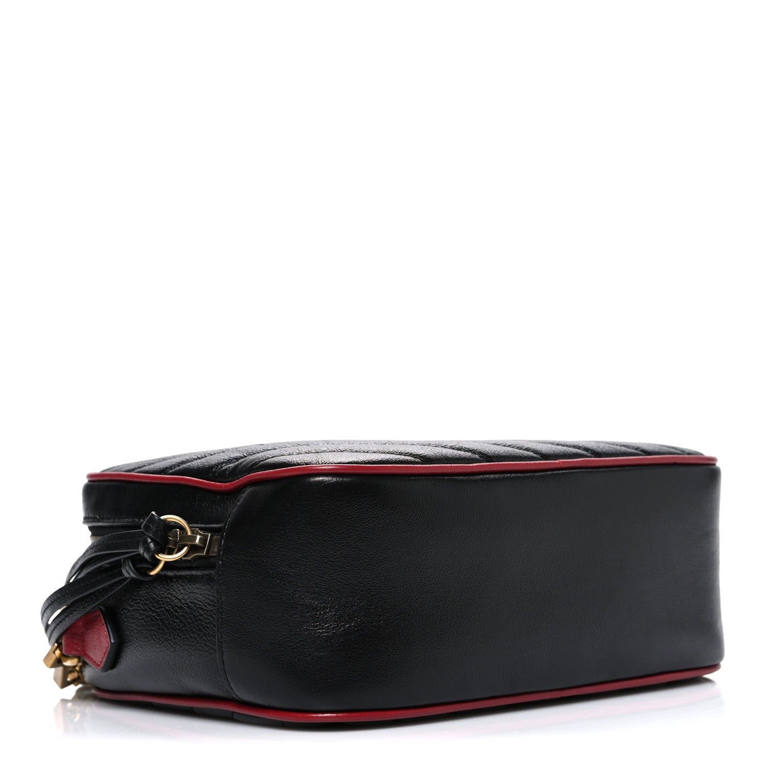 Vintage Effect Calfskin Matelasse Diagonal Small Torchon GG Marmont Bamboo Top Handle Shoulder Bag Black Romantic Cherry