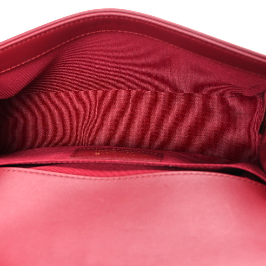 Lambskin Quilted Small Boy Flap Dark Red