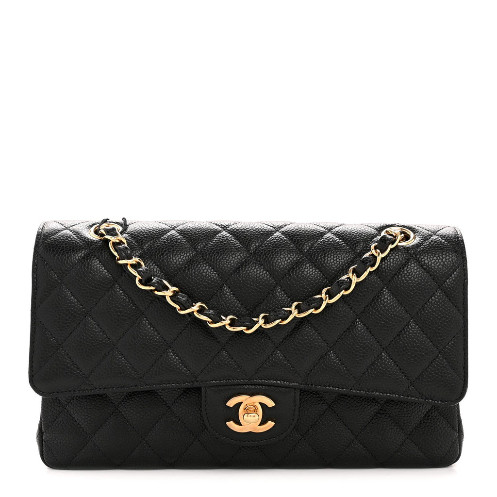 Caviar Quilted Medium Double Flap Black