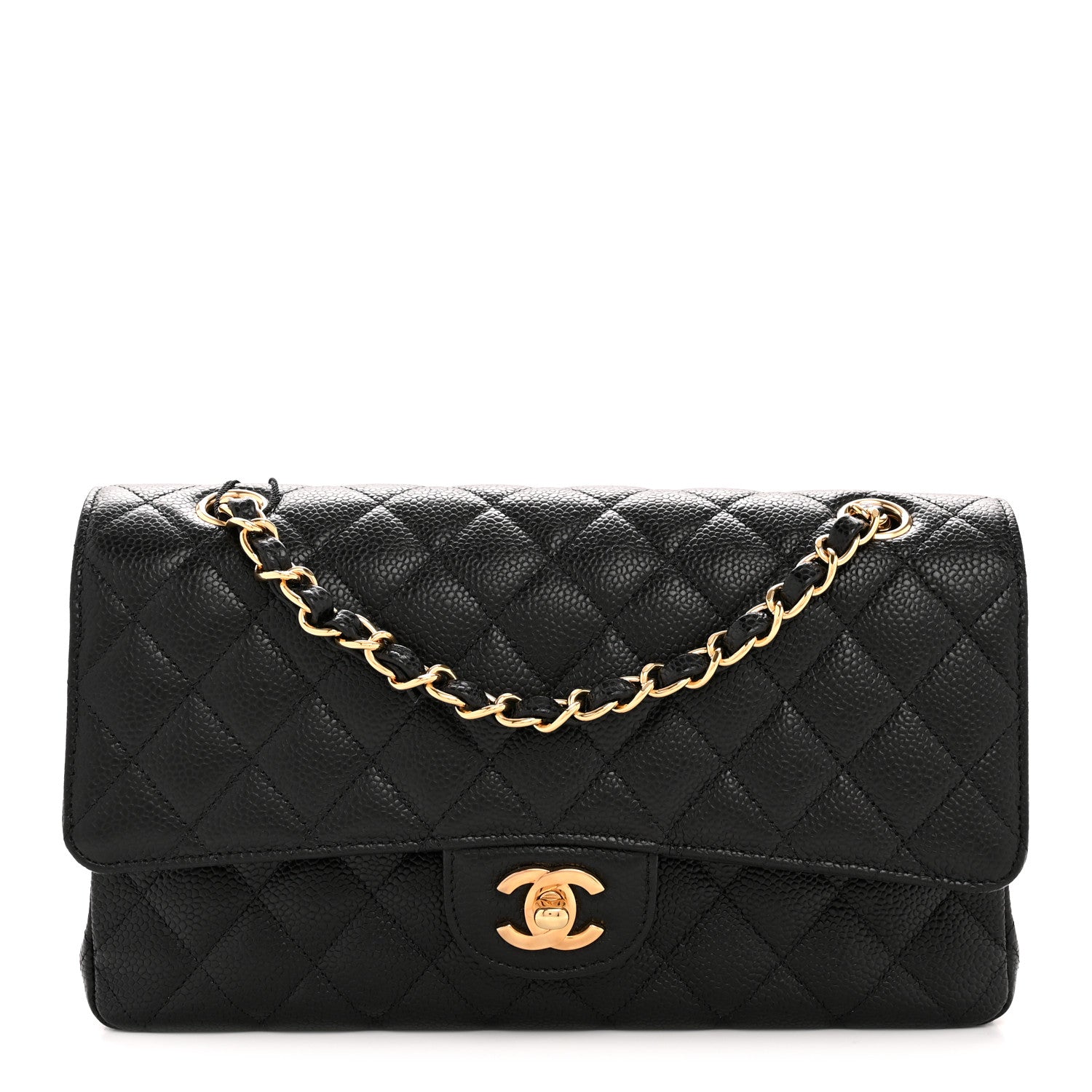 Caviar Quilted Medium Double Flap Black