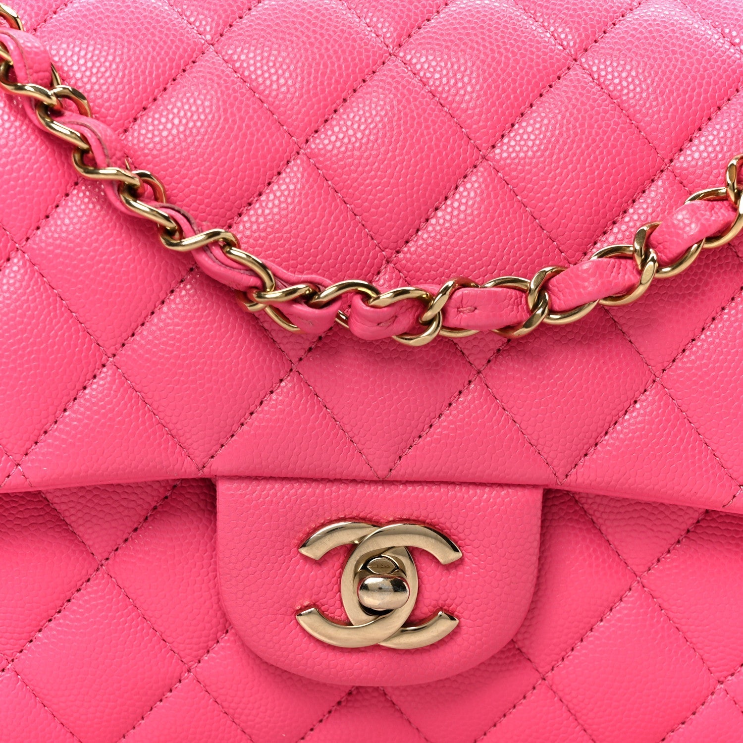 Caviar Quilted Medium Double Flap Pink