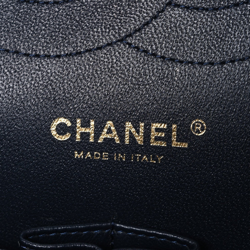 Lambskin Quilted Jumbo Double Flap Navy