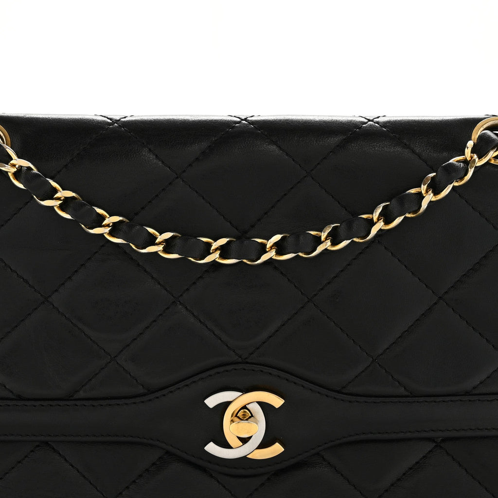 Lambskin Medium Double Flap Black